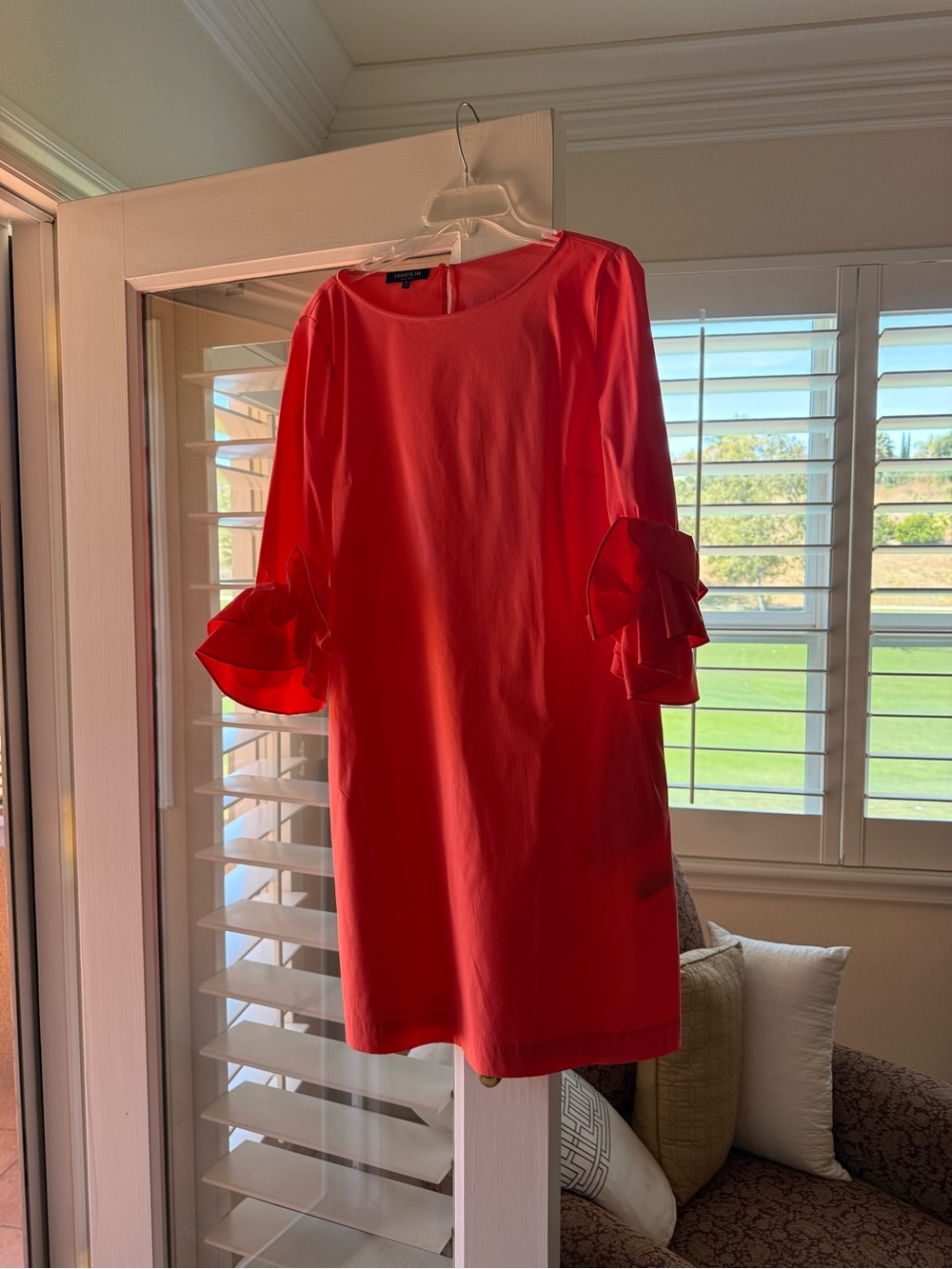 Lafayette 148 New York Coral Ruffle-Sleeve Shift Dress